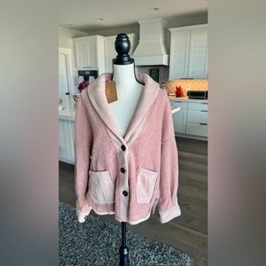 NWT Listicle Blush Pink Sherpa Cardigan Jacket Oversized Boho Size small